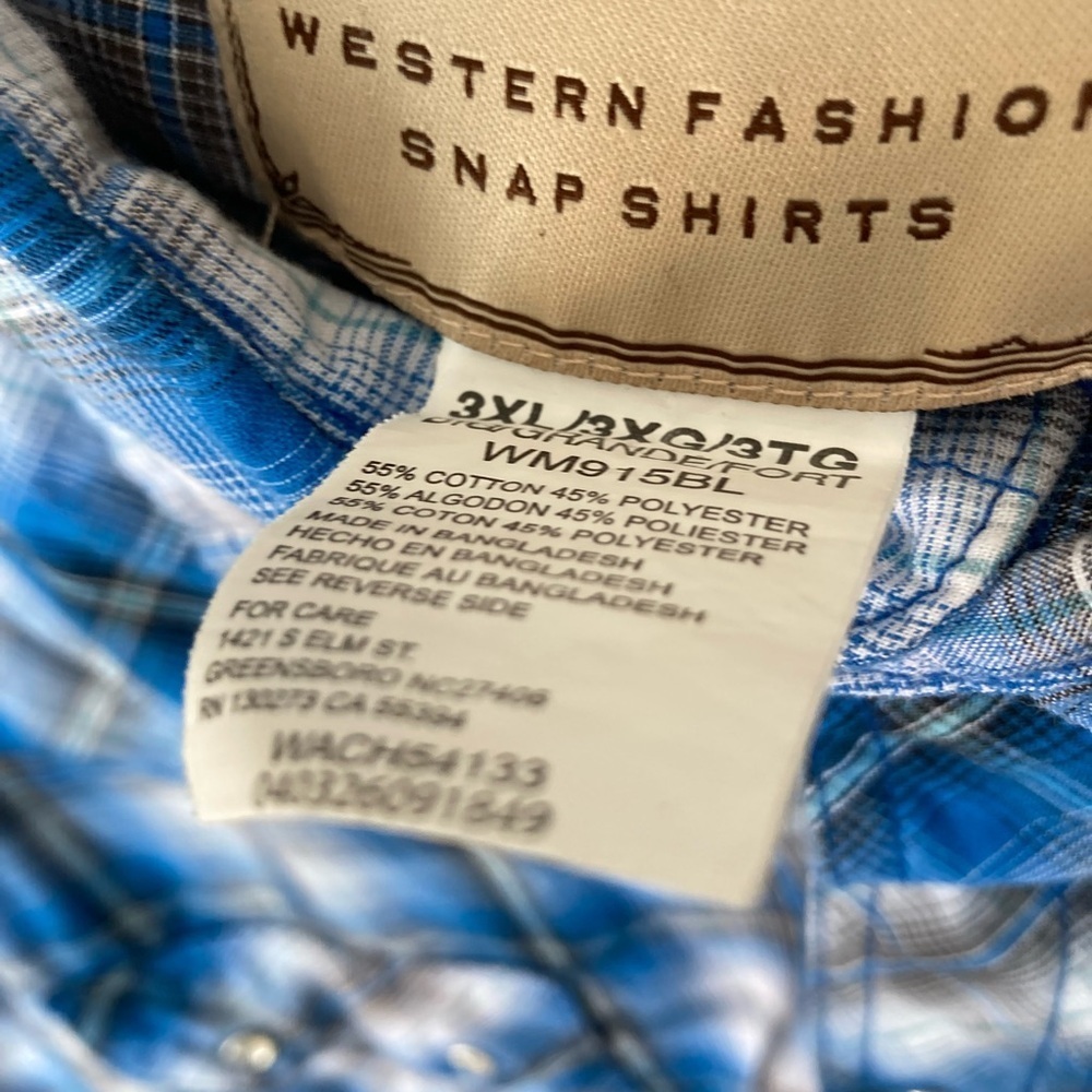 WRANGLER WESTERN LONG SLEEVE PLAID Blue MEN SIZE XXXL 3XL Pearl Snap Cowboy - Picture 7 of 13